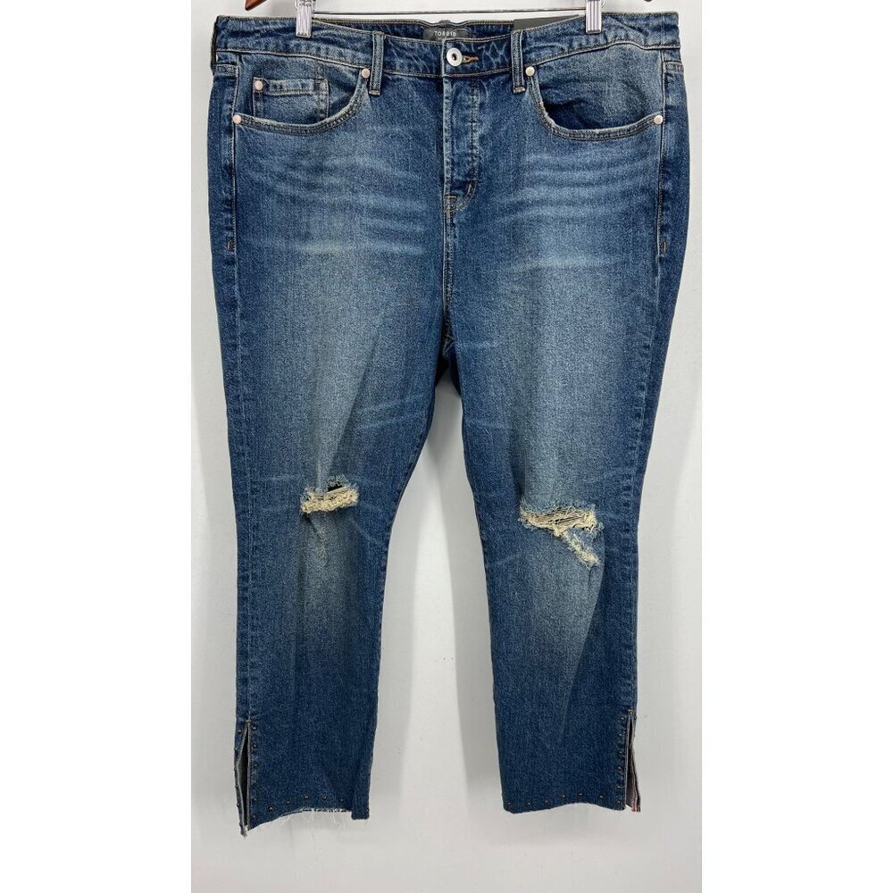 Torrid Jeans Plus 18 High Rise Slit Hem Distress Straight Fitted Stud Women New